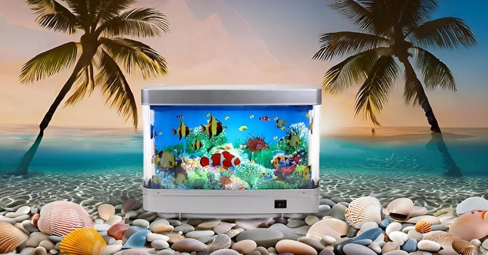 Lightahead Sensory Artificial Aquarium Lamp – LED Virtual Fake Fish Tank with Moving Marine Life Animation Ocean in Motion– Relaxing Ocean Scene Night Light for Kids and Adults (Marine Life A) - Marine Life A thumbnail 3