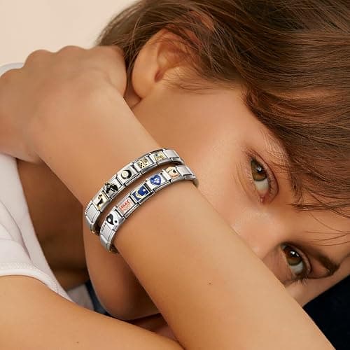 Double Fair Italian Charm Bracelet with 10 or 20 Charms, Stainless Steel Adjustable DIY Charm Bracelet for Women & Men, Includes Opener Tool – Gold or Silver Options, 6.75 inch, Stainless Steel, No thumbnail 2