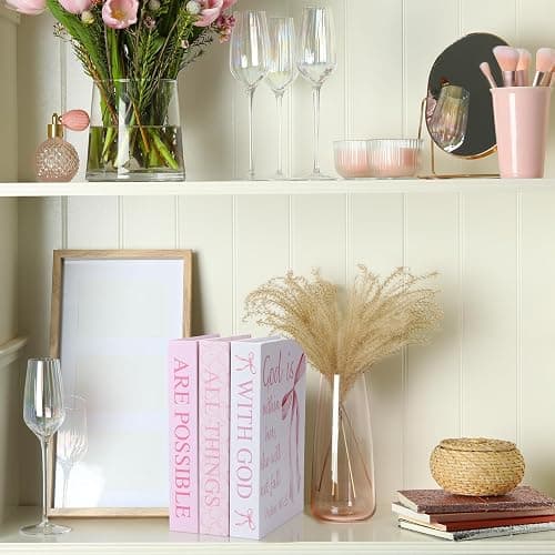 Beeveer 3 Pcs Pink Bow Decorative Books with Bible Verses for Coquette Room Decor Christian Preppy Fake Books with God All Things Are Possible Magnetic Storage Box for Girly Bookshelf School Christmas thumbnail 6