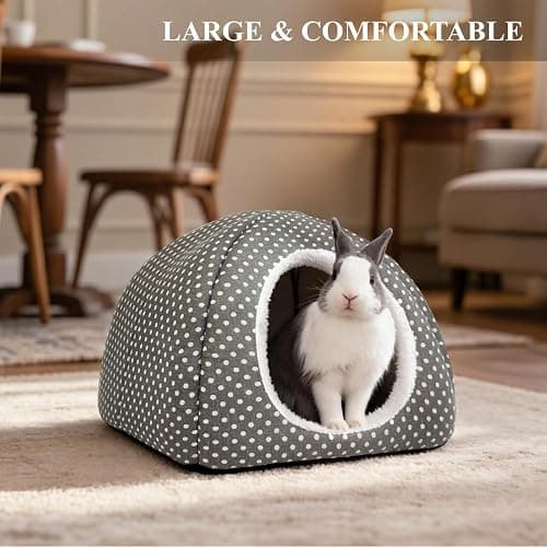 Tierecare Rabbit Hideout Large Bunny Bed Washable Rabbit House | Fleece Hiding Hut for Indoor Bunnies Guinea Pigs, Small Animal Hideaway thumbnail 2