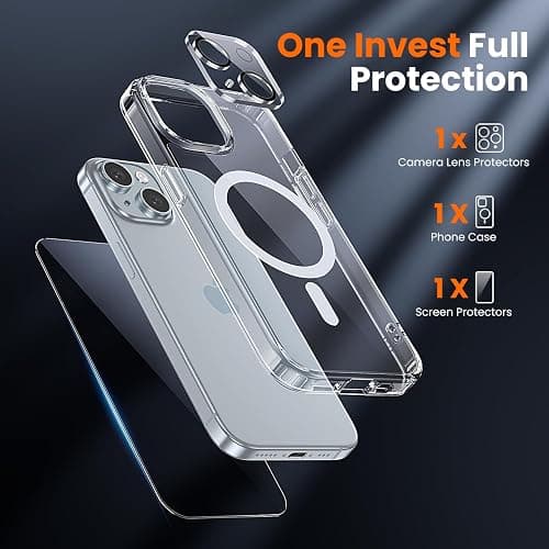 toushion 3 in 1 for iPhone 15 Plus Case Clear with MagSafe, Not Yellowing, Screen Protector*1 Camera Lens Protector*1, Military-Grade Protection for iPhone 15 Plus Phone Case 6.7 inch Clear thumbnail 2