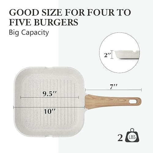 SENSARTE Nonstick Ceramic Grill Pan for Stove Tops, Versatile Square Grilling Pan with Pour Spouts, Durable Grill Skillet for All Stoves(Gas,Electric,Induction) Non Toxic-PTFE,PFAS,PFOA Free, 9.5Inch thumbnail 2