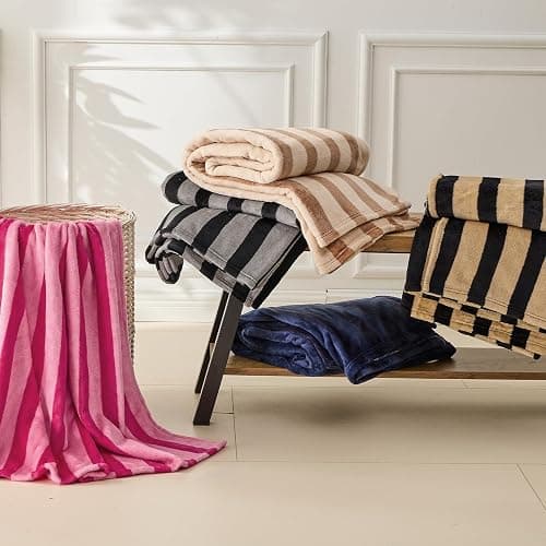 FY FIBER HOUSE Striped Flannel King Blanket - Soft Cozy Striped Blanket for Couch, Sofa, or Bed - 90"x108", Hot Pink, All Season Use thumbnail 7