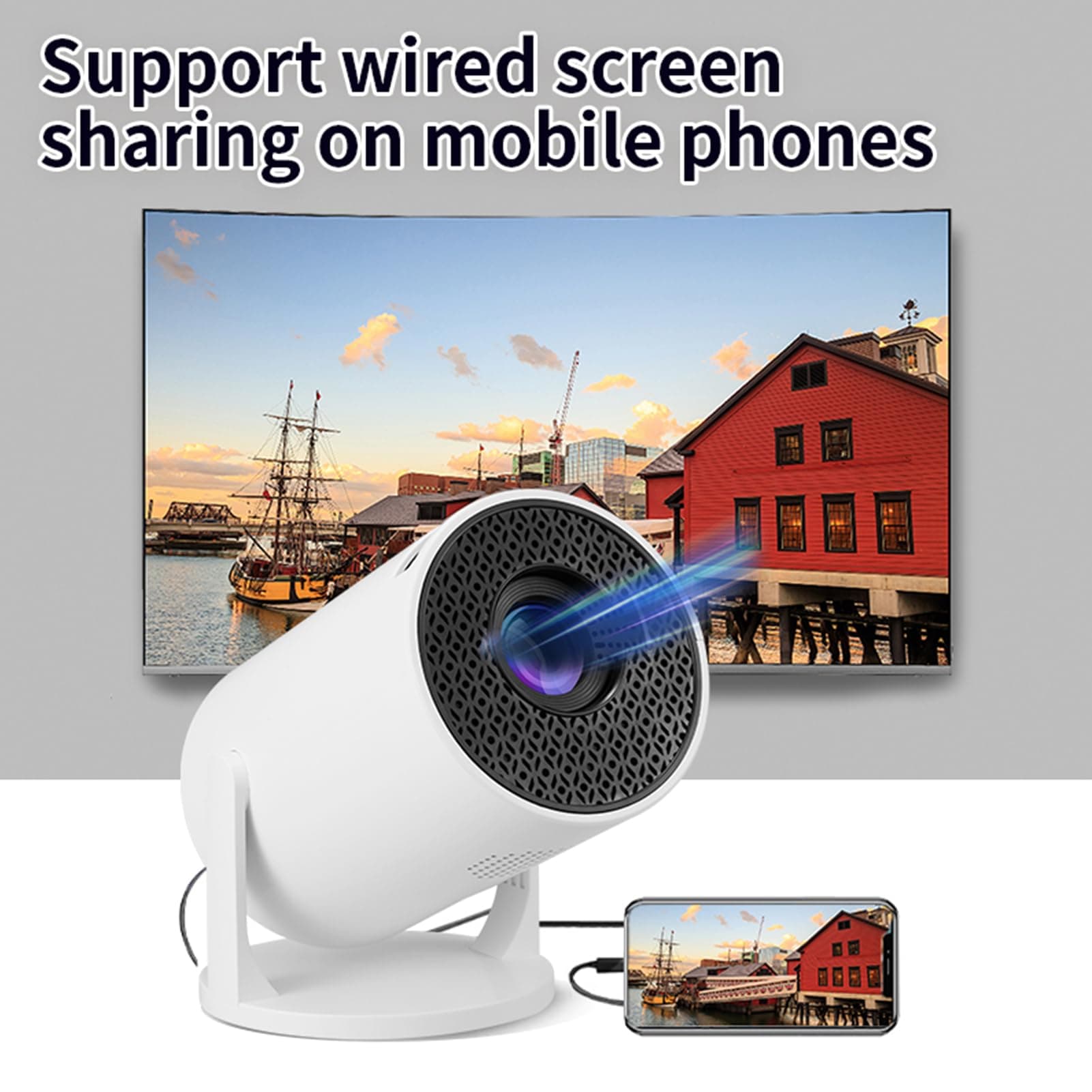 Mini Projector with WiFi and Bluetooth, 1080P Full HD Video Projector, 150 ANSI, 8000LM, Auto Keystone, 270° Rotatable Outdoor Film Projector for Telephone/TV Stick/Laptop thumbnail 6