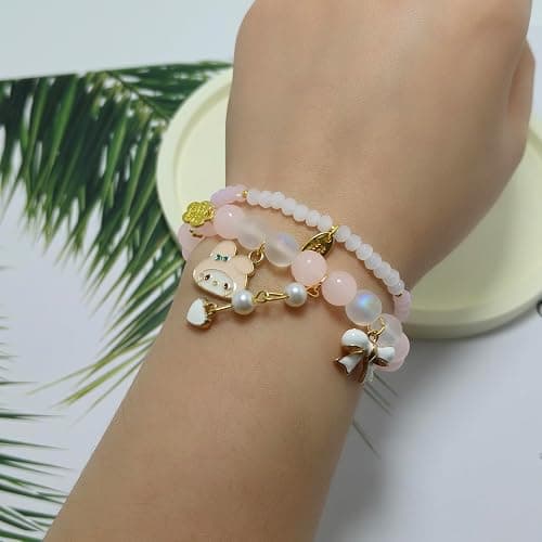 CJIAYUJEW Cute Bracelet Crystal Pearl Bracelets, Anime Elastic Stretch Crystal Bead Bracelet Lovely Cartoon Elastic Beaded Bracelets for Women thumbnail 3