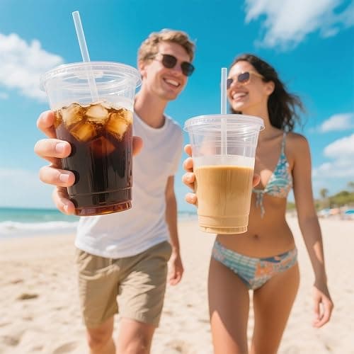 Ginkgo 50 Pack 20 oz Plastic Iced Coffee Cups with Lids and Straws, Clear Disposable To Go Cups for Coffee, Cold Drinks, Smoothie and Coffee Bar Accessories thumbnail 2
