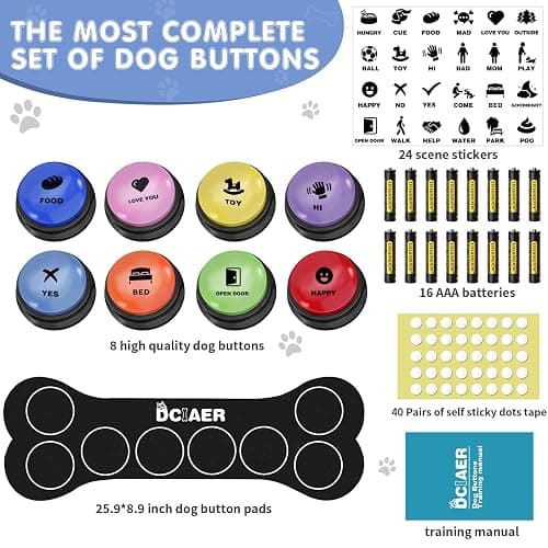 Dog Buttons for Communication,8 PCS 30s Recordable Voice Pet Training Button,with Training Manual Book+16 AAA Batteries+24 Scene Modes+1Dog Button Mat (Dog Buttons for Communication) thumbnail 7