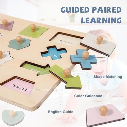 Adena Montessori Wooden Shape Peg 16 Piece Puzzle for Toddlers 2-4,Montessori Colorful Shapes Sorter Board,Geometric Color Matching Toys for Girls Boys 18-24 Months,Baby & Toddler Eearly Learning Gift thumbnail 6