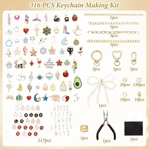 ASTNIC 316PCS Keyring Making Kit & Bag Charm Kit with Charms, Key Ring Hoop, Pliers, DIY Jewellery Making Supplies for Bracelet, Necklace and Jewelry Making, Gifts for Girls, Women, Adults thumbnail 3