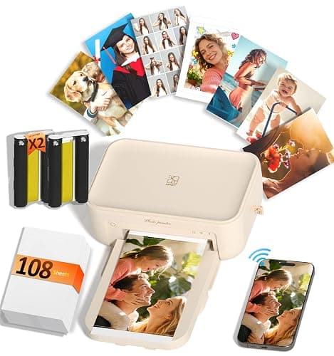 HPRT CP4100 4x6 Photo Printer with 108 Sheets & 2 Ribbons, Full-Color Thermal Dye Sublimation Wi-Fi Printing, Portable Instant Picture Printer for iPhone/Android, AR Video, Fun App, Home Use, Beige - Image 1