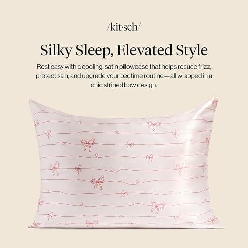 Kitsch Satin Pillowcase, Softer Than Silk Pillow Cases Queen, Cooling Pillow Covers, Satin Pillowcase w/Zipper for Hair, Skin & Quality Sleep, Wrinkle-Free & Smooth, Queen Size 19"x26" Striped Bows thumbnail 5