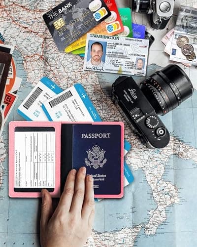 Sizobi Leather Passport Holder Covers, Passport Holder for Travel Women, RFID Blocking Wallet Case, International Travel Must Haves Travel Accessories for Women Men,Cruise Ship Essentials Gifts, Pink thumbnail 7