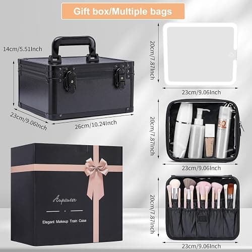 Makeup Box with Led Mirror,Travel Train Hard Case with Rechargeable Lighted Mirror Adjustable Dividers,Cosmetic Organizer Storage Bag for Makeup Artists,Appropriate Gift for Women and Girls,Black thumbnail 2