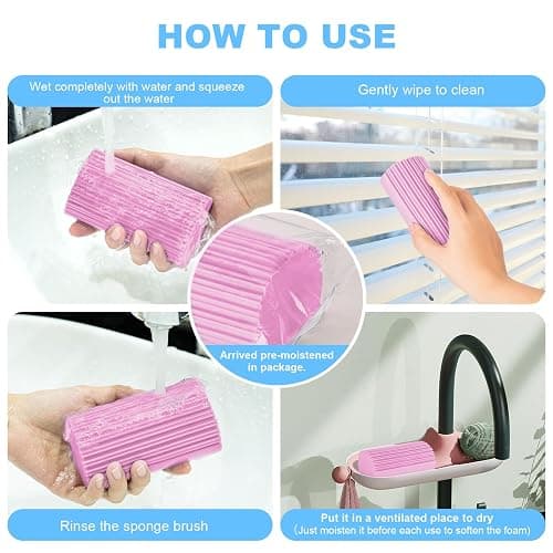 YFUIF 2-Pack Damp Clean Duster Sponge, Magic Sponge Eraser Baseboard Cleaner Tool, Dusters for Cleaning Blinds, Glass, Vents, Railings, Mirrors,Window Track Grooves and Faucets thumbnail 7