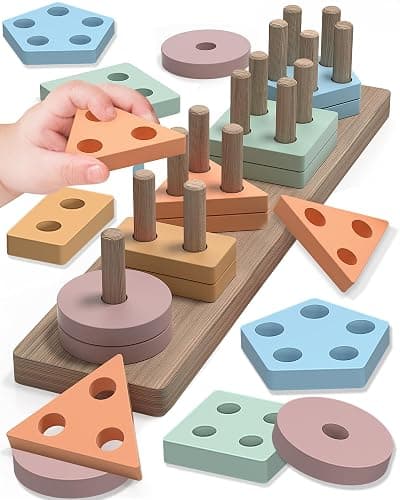 Tonberless Montessori Toys for 1 2 3 Year Old Boy Girl, Toys for Ages 2-4 Toddlers Kids Baby, 1 2 Year Old Birthday Gifts, Wooden Learning Puzzles Easter Basket Stuffers Toys for Toddlers 1-3 - Image 1