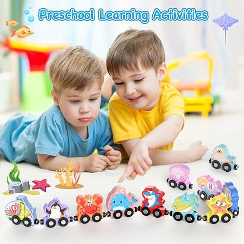 Zeoddler Toys for Toddlers, 11 Magnetic Wooden Sea Animals Train Set, Montessori Toys for Toddlers, Educational Activities for Kids, Birthday Gifts for Boys, Girls thumbnail 6
