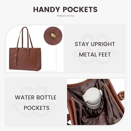 LOVEVOOK Laptop Bag for Women Vintage Leather Laptop Tote 17.3 inch Large Capacity Computer bag with Clutch Purse for Work thumbnail 6