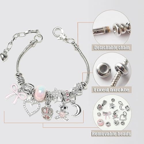 DS Charm Bracelets for girls,exquisite cute cartoon friendship Silver bracelets Stainless Steel Bangle with birthday Gift box, Adjustable girls jewelry Suitable for holiday gifts thumbnail 4