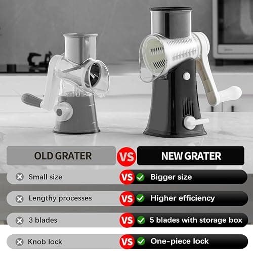 VEKAYA Cheese Grater, Cheese Grater Hand Crank, 5 in 1Replaceable Stainless Blades Rotary Cheese Grater, Mandoline Vegetable Slicer, Easy to Clean Cheese Shredder with Storage Box thumbnail 4
