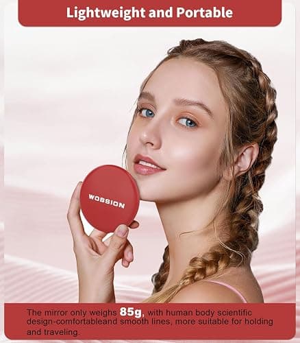 wobsion Travel Mirror with Light, 1x/10x Compact Magnifying Mirror,Handheld 2-Sided Pocket Mirror,Led Small Makeup Mirror,3.5in Compact Mirror for Purses,Travel Size Mirror for Handbag,Gift,Wine Red thumbnail 4