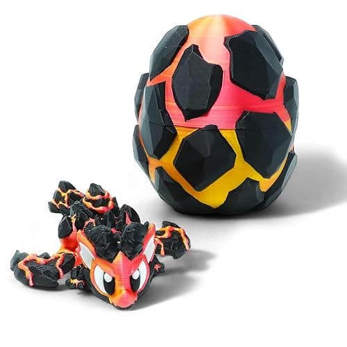 Articulated Dragon with Fantasy Egg – 3D Printed Mythical Creature Gift, Posable Jointed Companion, Collectible Detailed Shelf or Desk Decoration - For Adults (Firescale Lava Dragon + Egg) - Image 1