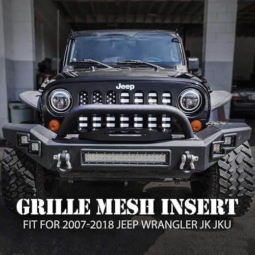 Xprite Aluminum Alloy Grill Insert Mesh with Black & White America U.S Flag Compatible with 2007-2018 Jeep Wrangler JK Stock Grille thumbnail 6
