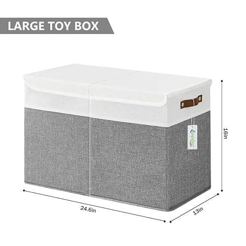 Bagnizer Large Toy Storage Box with Lids, Collapsible Sturdy Baby Storage Organizer Chest Bin Basket for Kids, Boys, Girls, Playroom, Nursery, Bedroom, Closet 25"x13"x16" (Gray and White) thumbnail 3