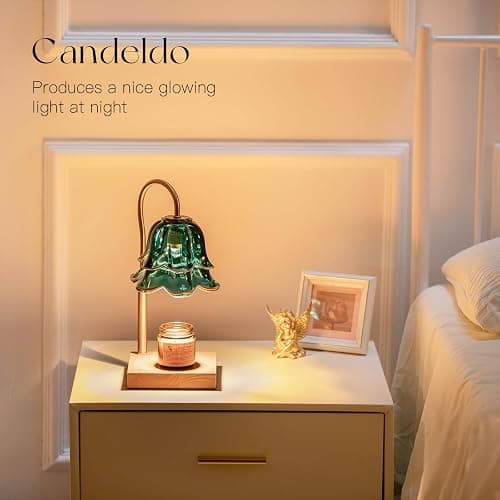 Candeldo Candle Warmer Lamp with Timer: Flower Candle Warmer with 2 Bulbs Green Height Adjustable Candle Warming Lamps Home Bedroom Decor Birthday Gift for Women thumbnail 7