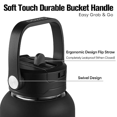 CIVAGO 40 oz Glass Water Bottle with Detachable Straw and Time Maker | Motivational Large Flask Cup with Handle, Leakproof Lids, Wide Mouth, Silicone Sleeve, Tumbler for Juice, Black thumbnail 5
