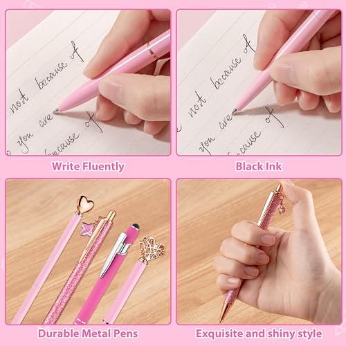 BESARME 4 Pcs Pink Pens for Women, Pink Gifts for Girls Bridal Shower Gifts for Women Diamond Pen Black Ink Cute Pens for School Office Supplies thumbnail 3