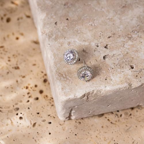 PAVOI 14K Gold Plated 925 Sterling Silver Post Brilliant Round Faux Diamond Halo Earrings - Premium Cubic Zirconia in Rose, White, and Yellow Gold thumbnail 5