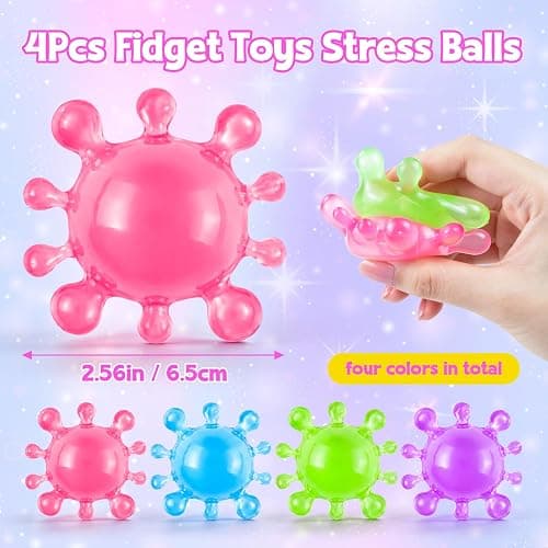 4 Pack Virus Splat Stress Balls,Textured Squishy Fidget Toys, Malt Syrup Squeeze Sensory Stress Relief Balls for Kids Adults,Portable Hand Exercise Party Favor Fidget Toys thumbnail 2