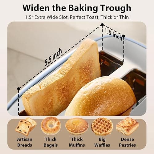 LONGDEEM 4-Slice Stainless Steel Toaster for Bagels, Bread, Waffles & Muffins, 1.5" Extra Wide Slot, High Lift Lever, Modern Blue, 6 Browning Settings, Family Friendly,Breakfast Kitchen Appliance thumbnail 5