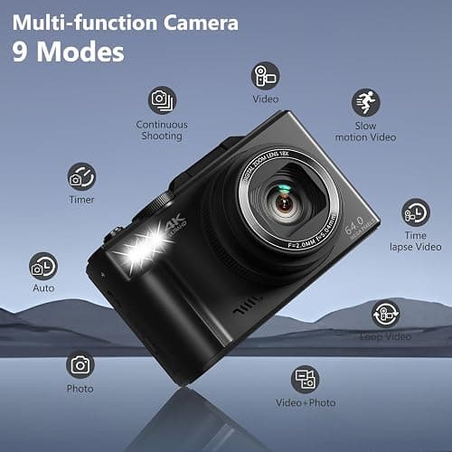 4K Digital Camera for Photography, 64MP Vlogging Camera for YouTube with 3" 180° Flip Screen, 18X Digital Zoom Point and Shoot Camara with 32GB Micro SD Card for Beginner (Black) thumbnail 6