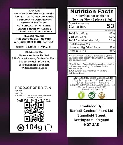 Barnetts Sweets Mega Sour Candy Fruits 104g (Pack of 3) – Handmade British Hard Sweets – Extreme Sour Candy Challenge thumbnail 3
