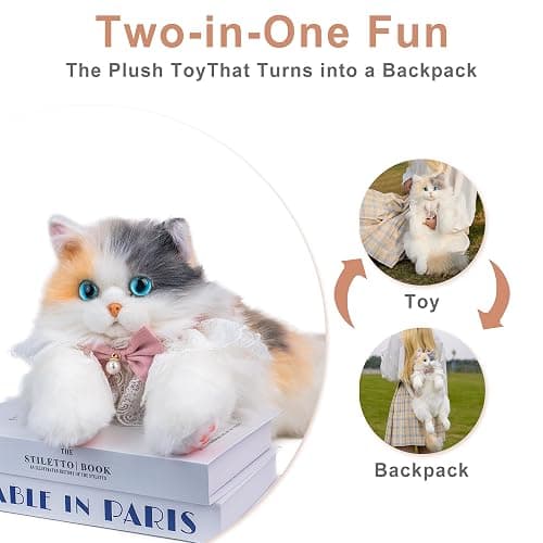 Chongker Cat Shaped Backpack - Handcrafted Stuffed Animals Plush Bag with Adjustable Shoulder, Crossbody, and Handbag Straps (Light Calico Backpack) thumbnail 6