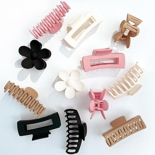 Large Hair Claw Clips, 12 Pack Flower Hair Clips for Thick Hair, Big Square Matte Strong hold for Thin Hair, 3 Styles Claw Hair Clips for Thick Hair thumbnail 6