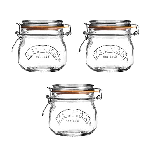 Kilner Set of 3 Round Clip Top Jars 0.5 Litre (3 x 500ml) Airtight Glass Storage Jars for Preserving Jams Dry Foods Reusable - Image 1