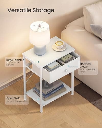 SONGMICS Bedside Table with Drawer, Nightstand with Lower Shelf | Side Table for Bedroom, Living Room, Set of 2, Cloud White, BELLAH Collection, ULGS111W101S thumbnail 4