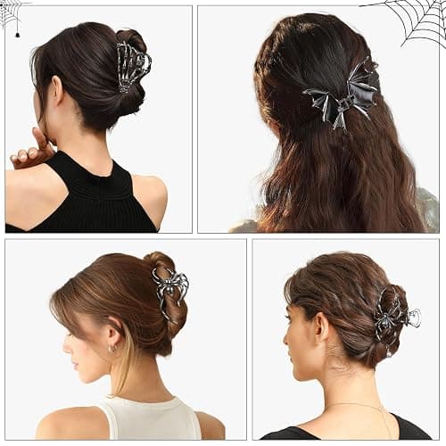 4PCS Halloween Spider Hair Clips Black Bat Skeleton Hand Skull Claw Clips for Women,Large Medium Size for Thick Thin Hair,Hiphop Metal Hair Accessories for Halloween Decor Party Gift thumbnail 4