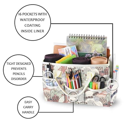 qianshan Craft Organizer Tote Bag with Multiple Pockets, Large Art Storage Caddy with Handles for Art, Craft, Sewing, Make-up，Scrapbooking, Medical, and Office Supplies Storage.Desert thumbnail 2