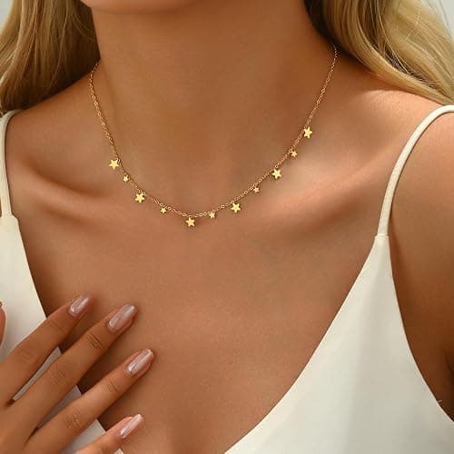 Havopso Gold Chain Necklace for Women 18K Gold Plated Dainty Star Cross Heart Cuabn Choker Chains Stainless Steel Trendy Jewelry Christmas Gifts thumbnail 3