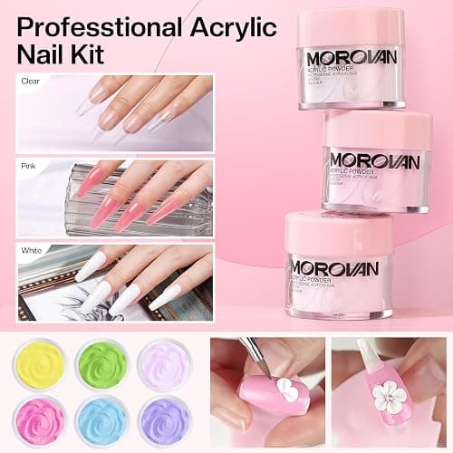 Morovan Acrylic Nail Kit for Beginners: Professional Nail Kit Set with Acrylic Powder Glitter Full Nail Starter Kit for Nail Extensions thumbnail 3