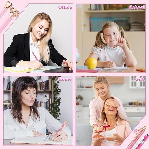 BESARME 4 Pcs Pink Pens for Women, Pink Gifts for Girls Bridal Shower Gifts for Women Diamond Pen Black Ink Cute Pens for School Office Supplies thumbnail 7