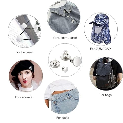 8 Sets of 17 mm Pants Button, Jean Buttons Pins for Loose Jeans, Adjustable Button for Jeans, Reusable and Adjustable Metal Pants Button Tightener thumbnail 5