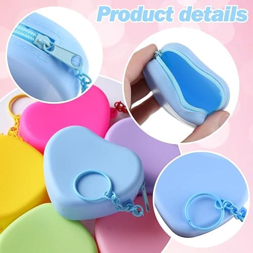 Sunnymove 24 Set Heart Shaped Purse Silicone Pouch Heart Coin Purse Small Change Wallet Kawaii Cute Mini Bag with Keychain Zipper Gift for Women Bag Charms Birthday Party Favors Holiday Supplies Gifts thumbnail 5
