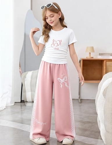 EuquixZeph Girls 2 Piece Outfits Kids Short Sleeve Ruched Crop T-Shirt Top Cargo Pants Sweatsuit Tracksuit Jogger Sets 5-12Y thumbnail 3