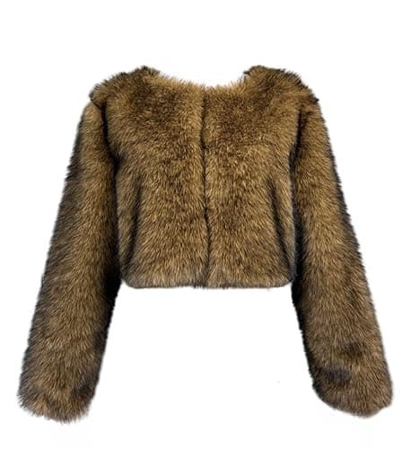 Vickstco Women's Warm Fluffy Faux Fur Cropped Jackets Shaggy Short Coats Fuzzy Overwear - Image 1