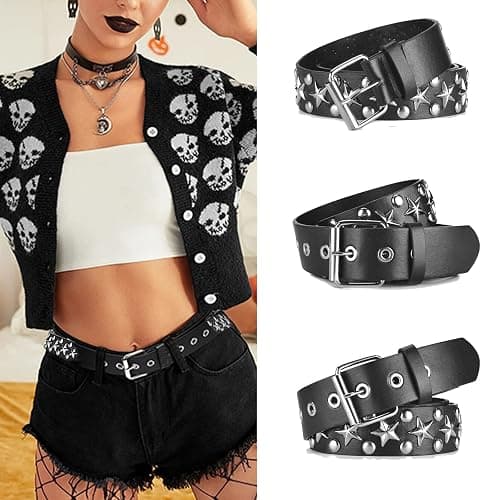 Studded Belts Women Y2K Belt Star Belts Black Girl Ladies Spike Stud Punk Waist Belt for Halloween Cosplay thumbnail 4