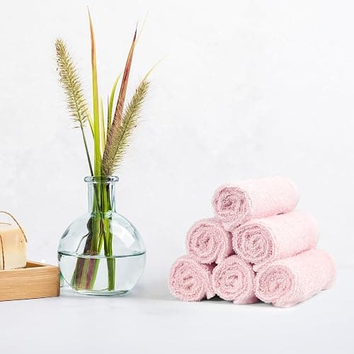 Amazon Basics Highly Absorbent, Fast Drying 100% Cotton Washcloths for Bathroom and Face, 12 x 12 inches, Petal Pink, 24-Pack thumbnail 2